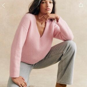 Sezane Soft Pink V-Neck Mohair Blend Sweater